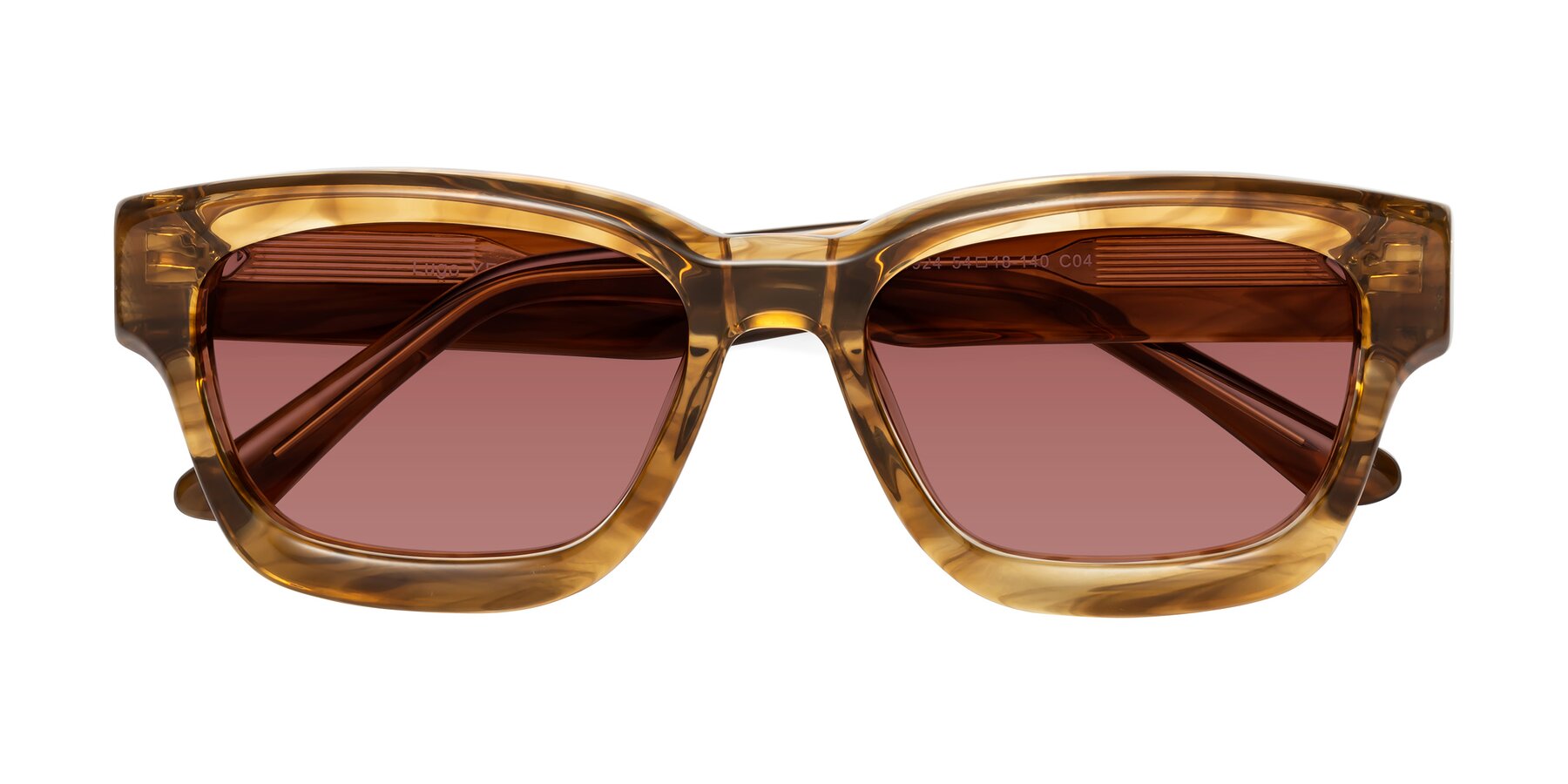 Folded Front of Lugo in Striped Amber with Garnet Tinted Lenses