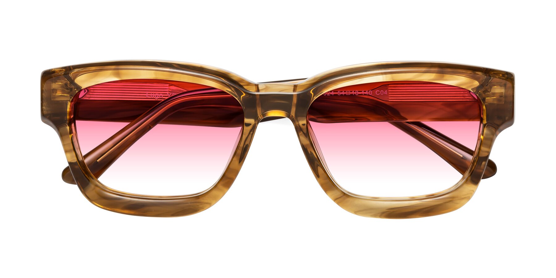 Folded Front of Lugo in Striped Amber with Pink Gradient Lenses