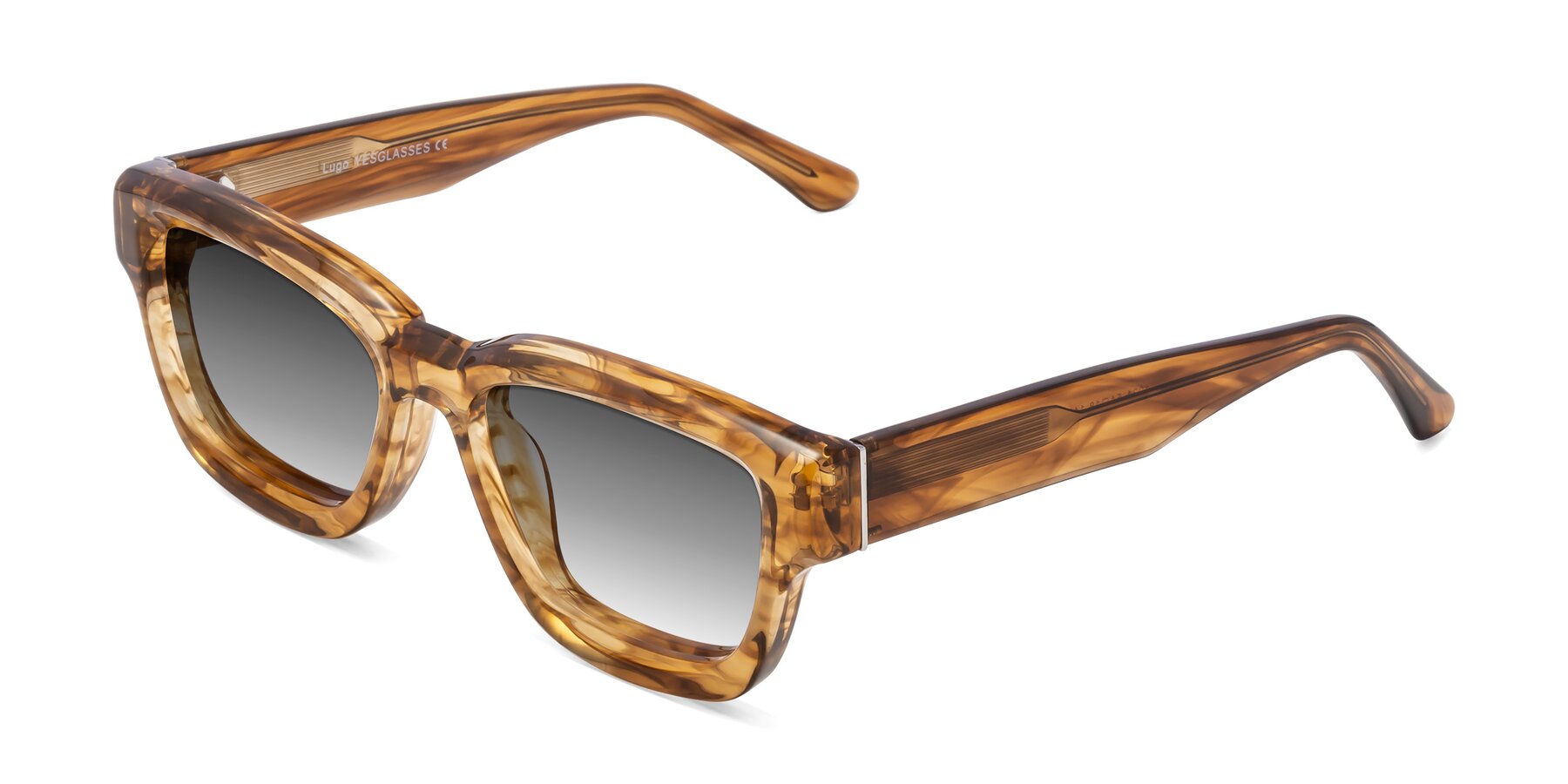 Angle of Lugo in Striped Amber with Gray Gradient Lenses