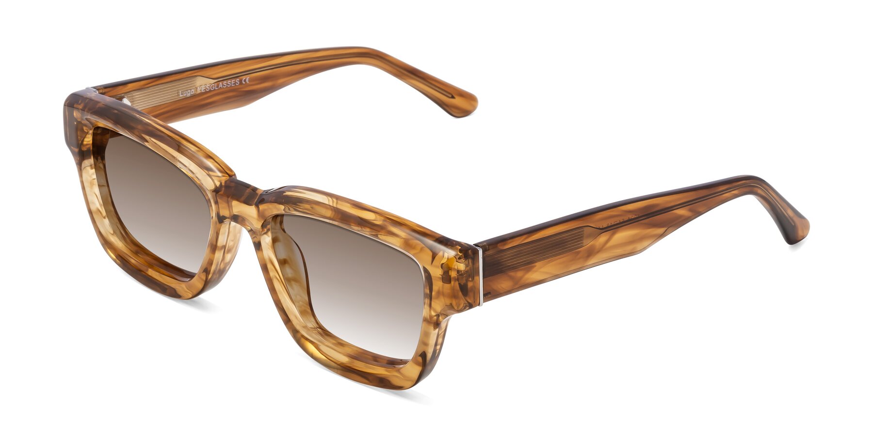 Angle of Lugo in Striped Amber with Brown Gradient Lenses