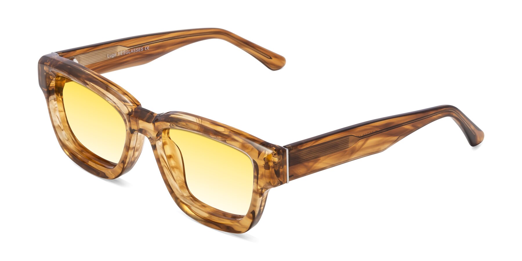 Angle of Lugo in Striped Amber with Yellow Gradient Lenses