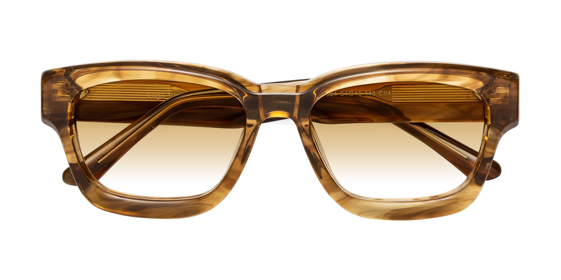 Folded Front of Lugo in Striped Amber with Champagne Gradient Lenses