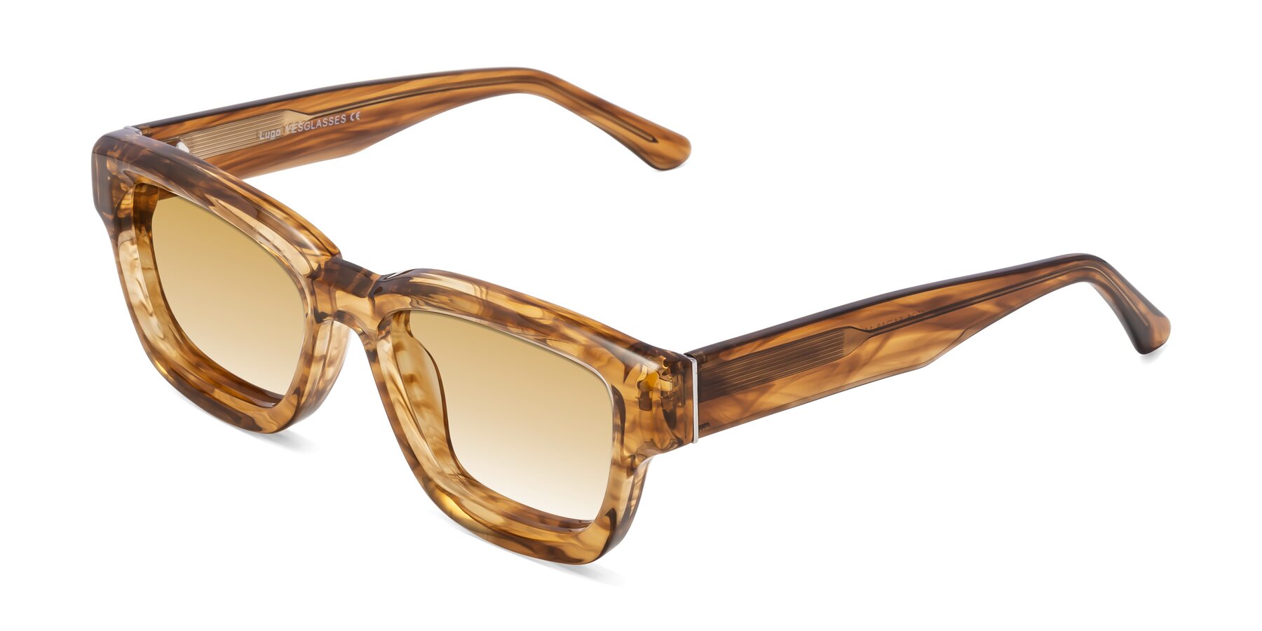 Angle of Lugo in Striped Amber with Champagne Gradient Lenses