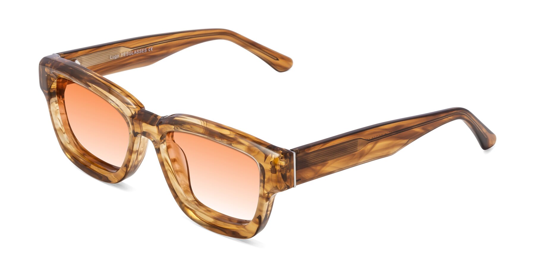 Angle of Lugo in Striped Amber with Orange Gradient Lenses