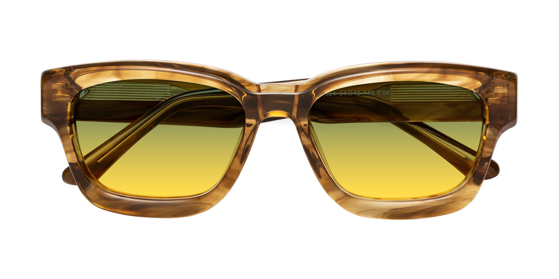 Folded Front of Lugo in Striped Amber with Green / Yellow Gradient Lenses