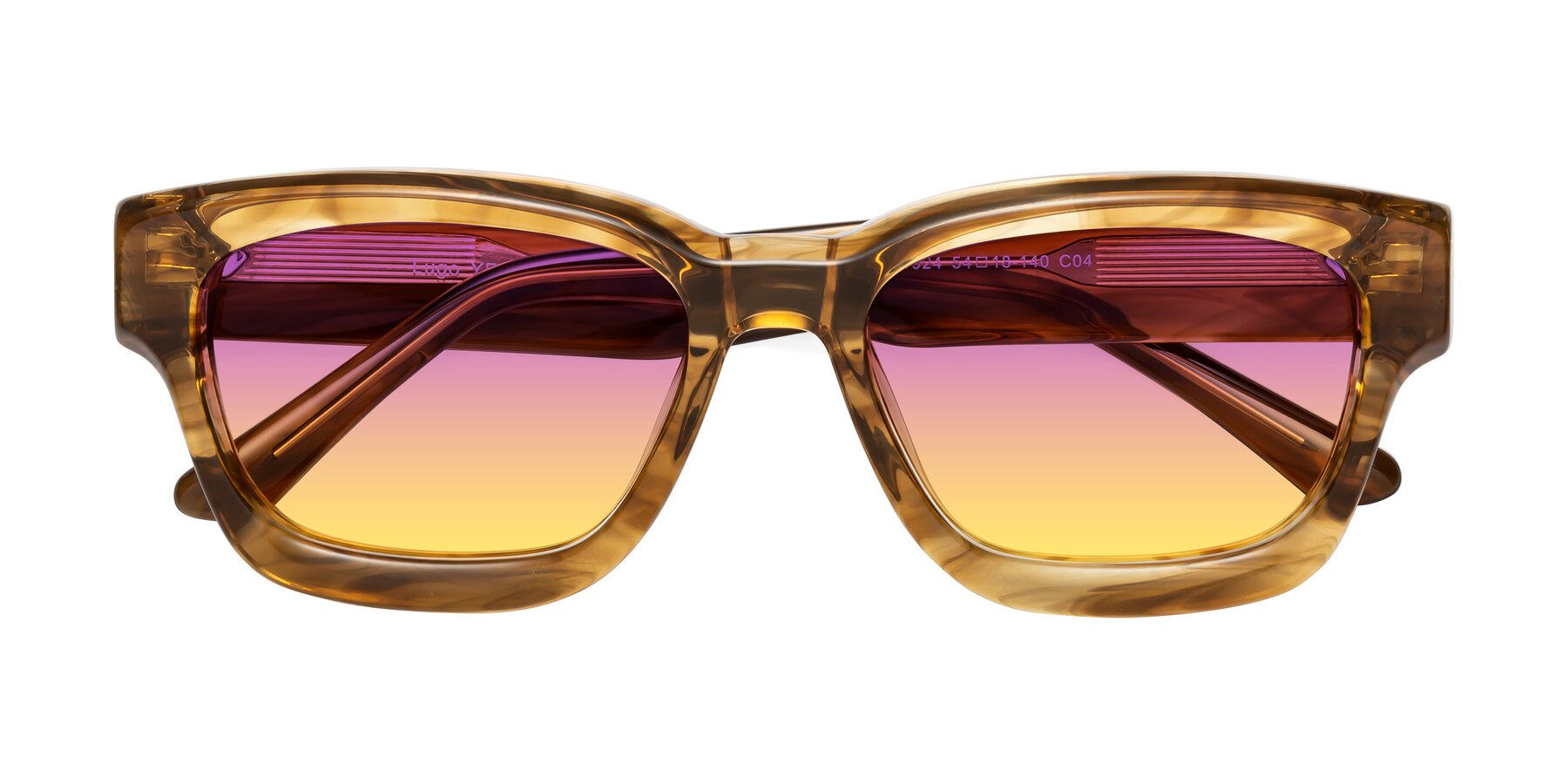 Folded Front of Lugo in Striped Amber with Purple / Yellow Gradient Lenses
