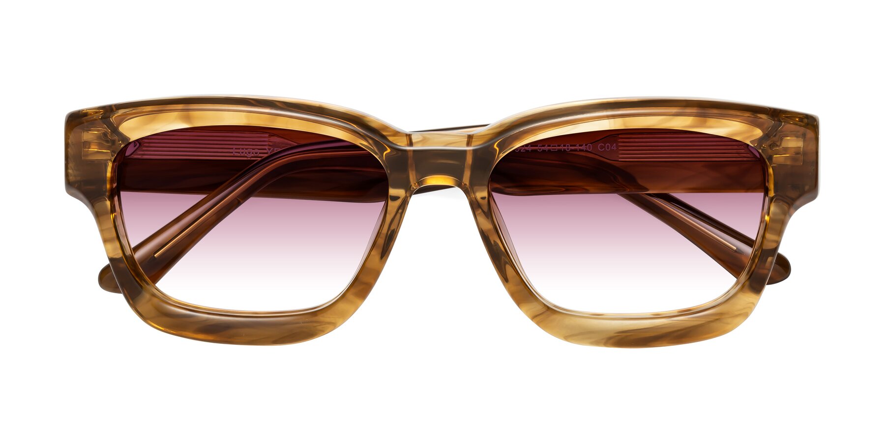 Folded Front of Lugo in Striped Amber with Wine Gradient Lenses