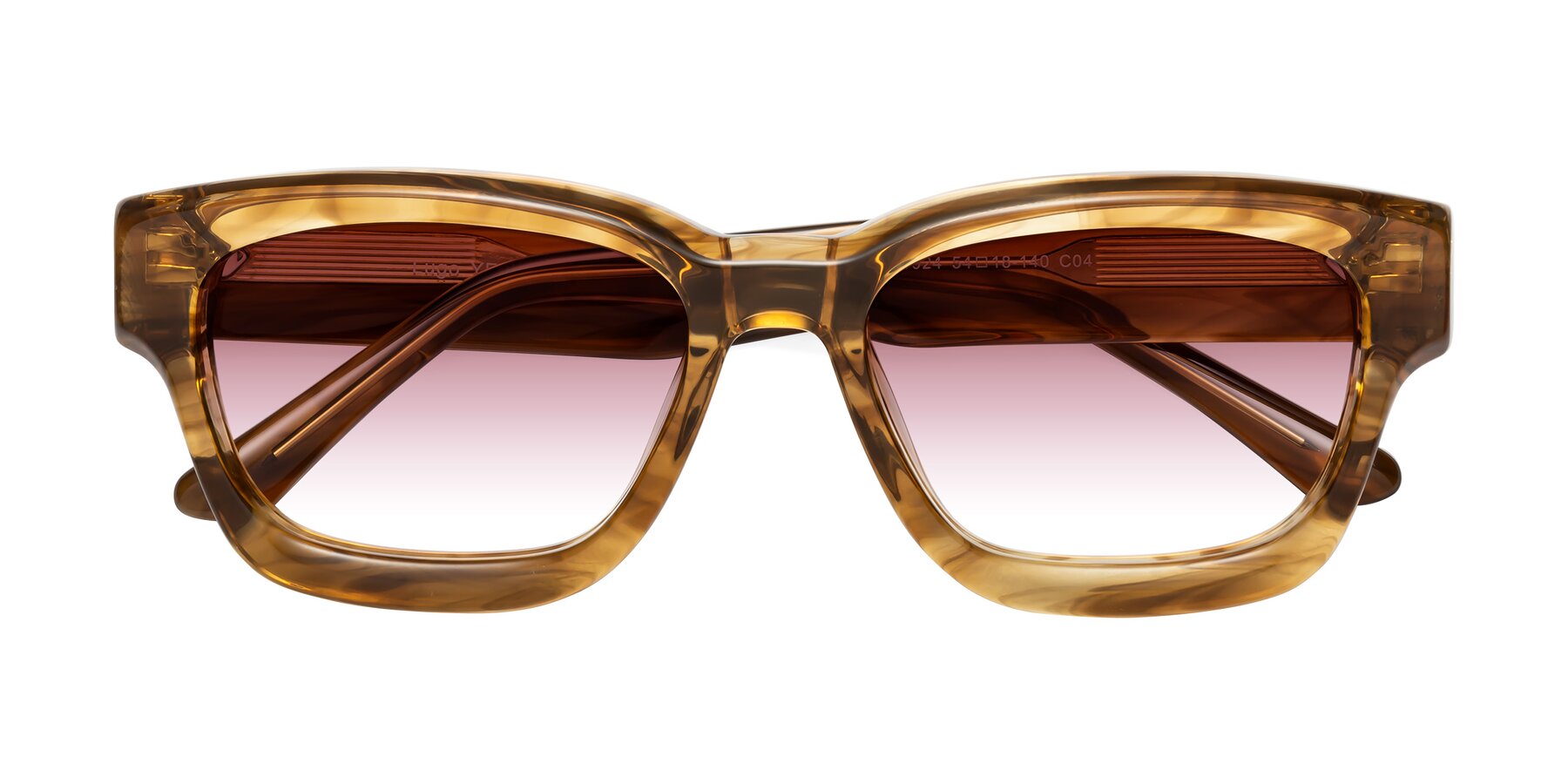 Folded Front of Lugo in Striped Amber with Garnet Gradient Lenses