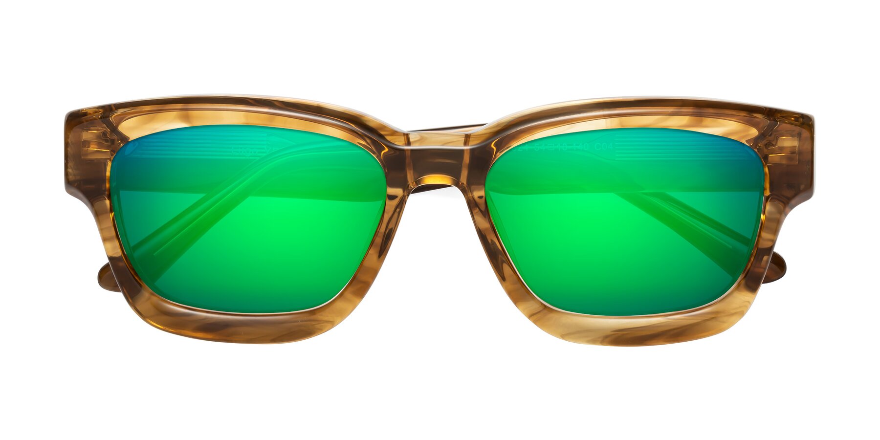 Folded Front of Lugo in Striped Amber with Green Mirrored Lenses