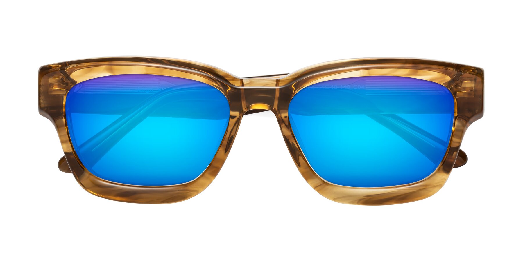 Folded Front of Lugo in Striped Amber with Blue Mirrored Lenses