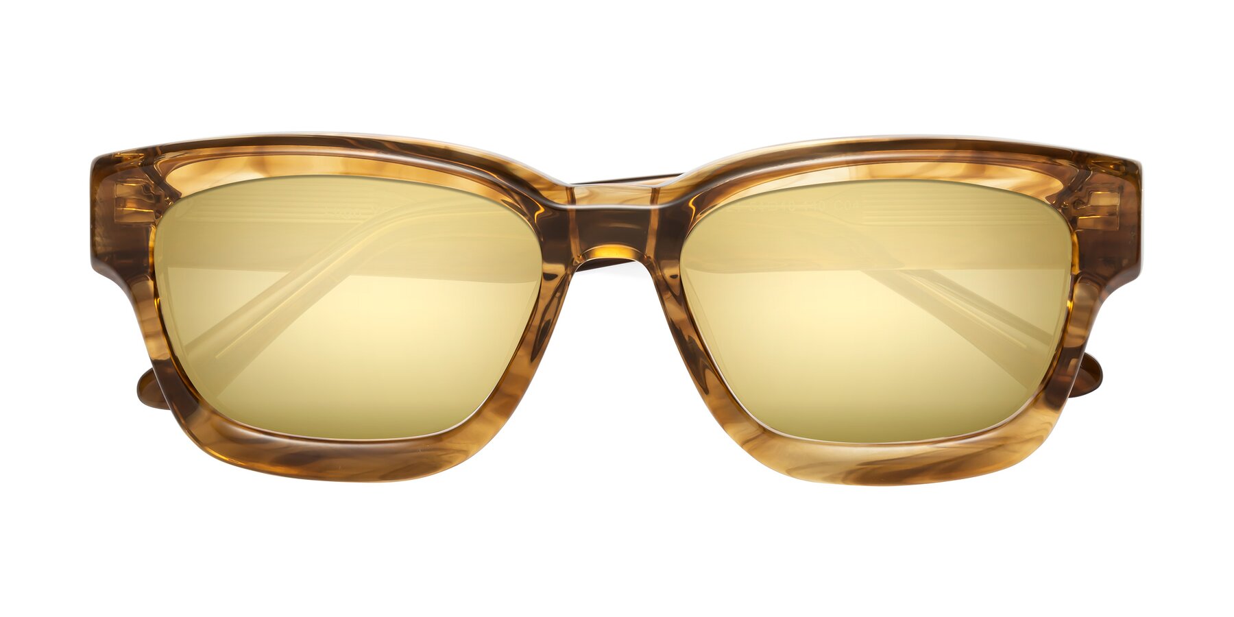 Folded Front of Lugo in Striped Amber with Gold Mirrored Lenses