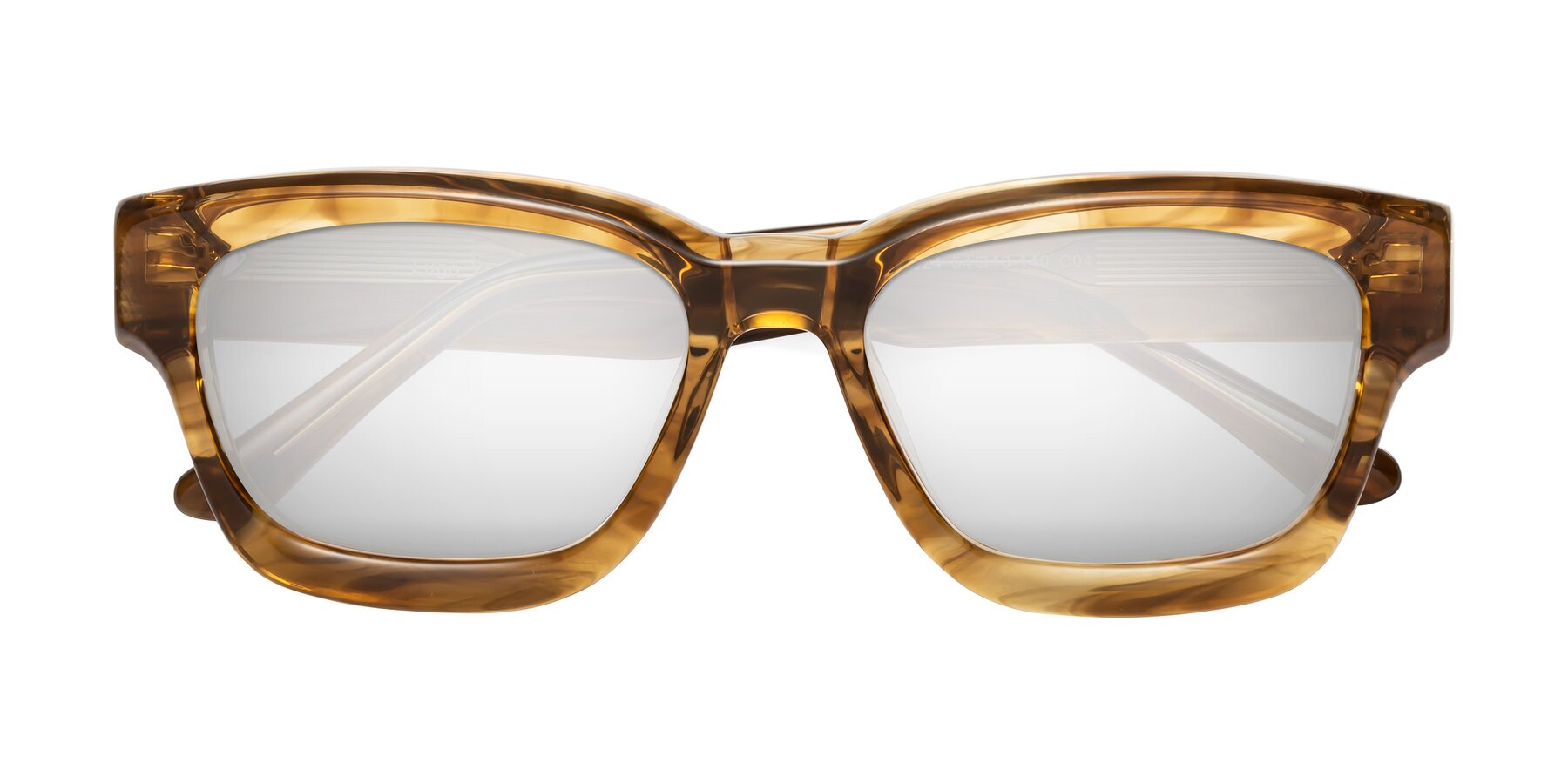 Folded Front of Lugo in Striped Amber with Silver Mirrored Lenses