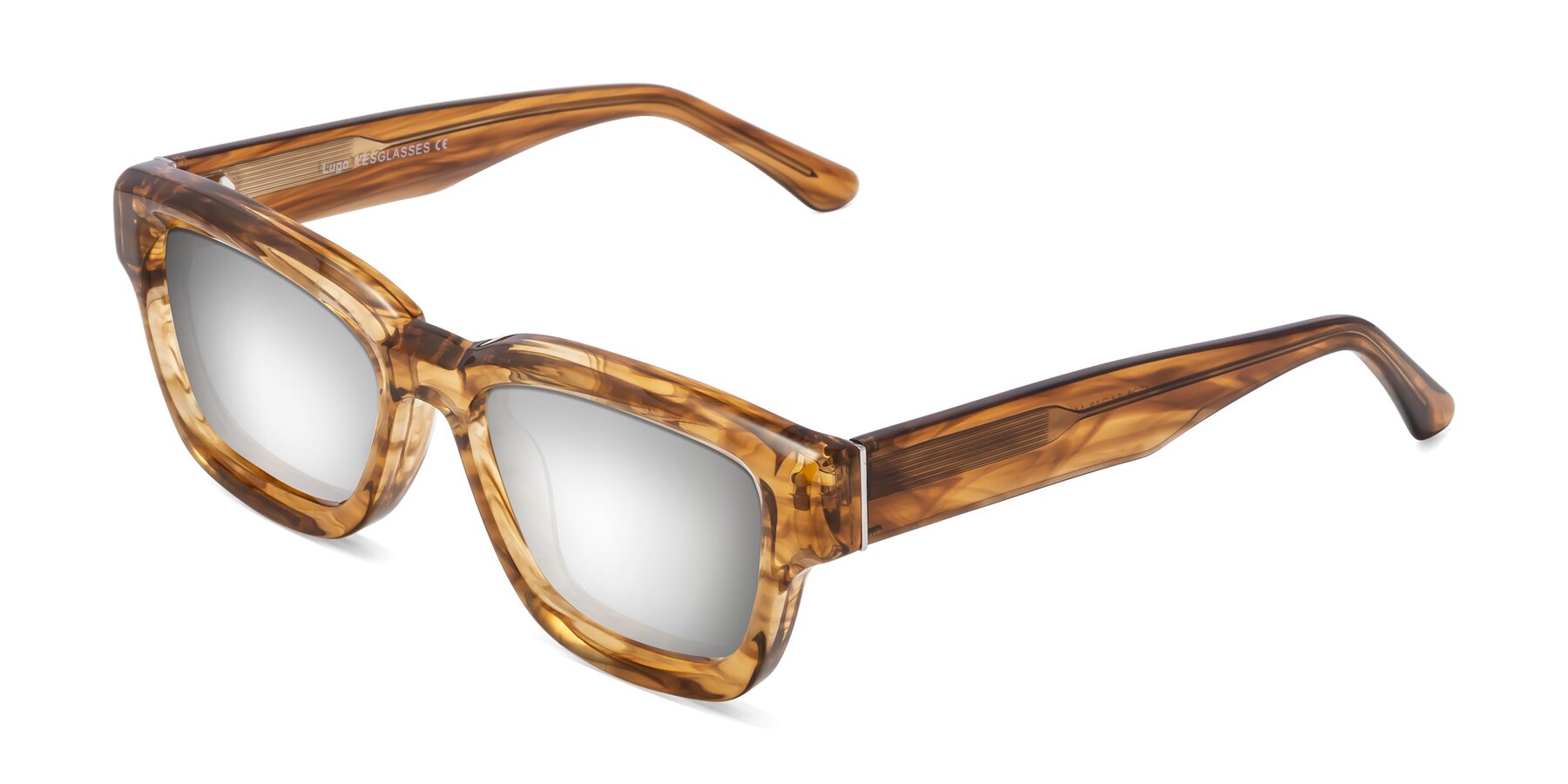 Angle of Lugo in Striped Amber with Silver Mirrored Lenses