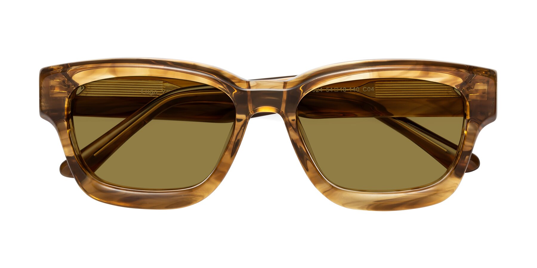 Folded Front of Lugo in Striped Amber with Brown Polarized Lenses