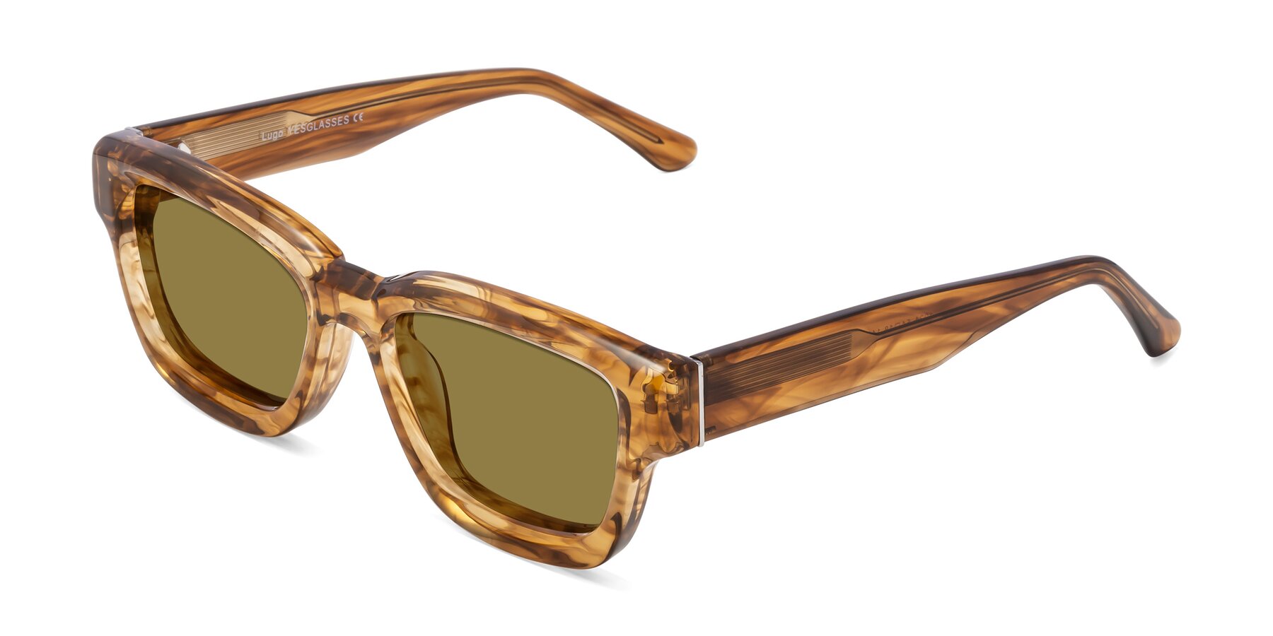 Angle of Lugo in Striped Amber with Brown Polarized Lenses