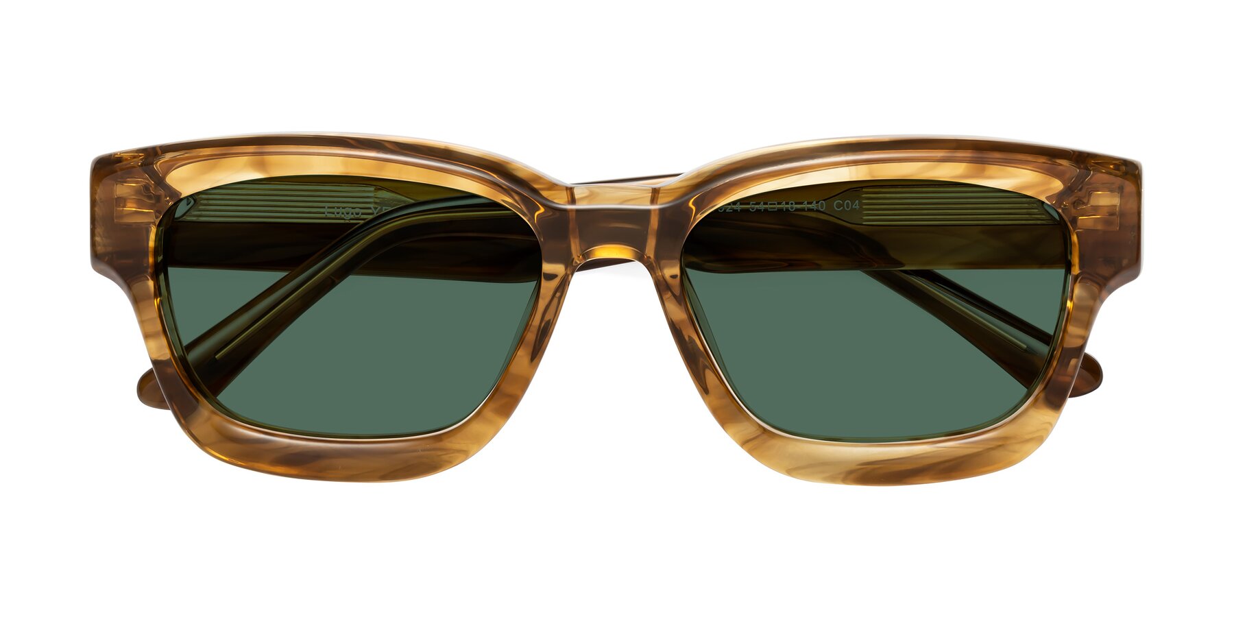 Folded Front of Lugo in Striped Amber with Green Polarized Lenses