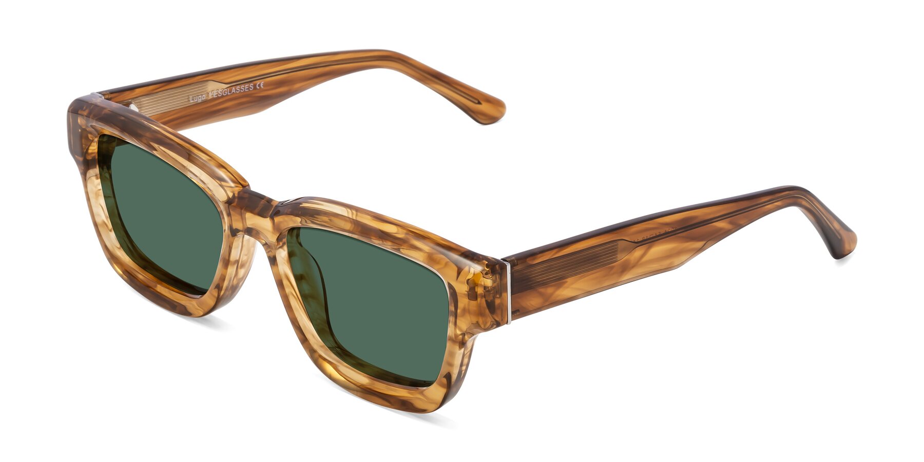 Angle of Lugo in Striped Amber with Green Polarized Lenses