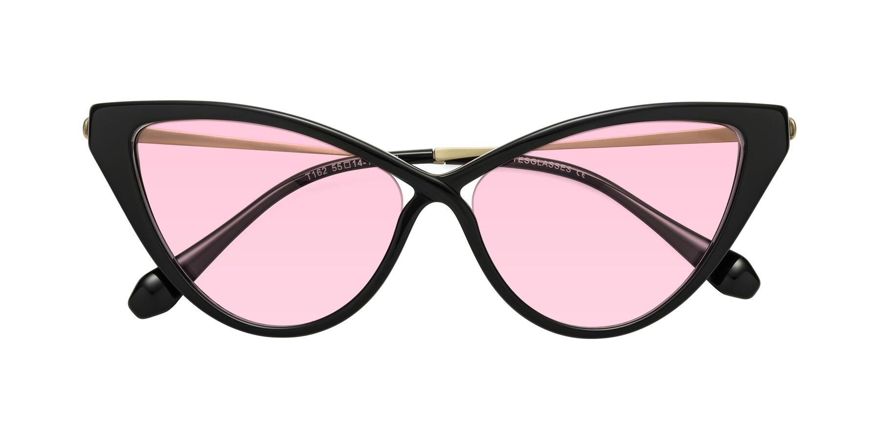 Folded Front of Lucasta in Black with Light Pink Tinted Lenses