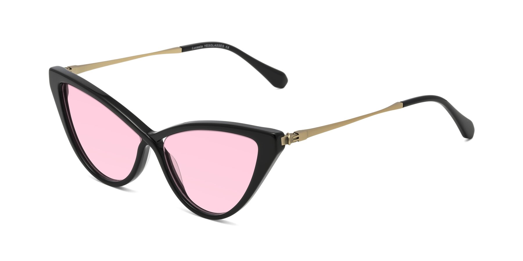 Angle of Lucasta in Black with Light Pink Tinted Lenses