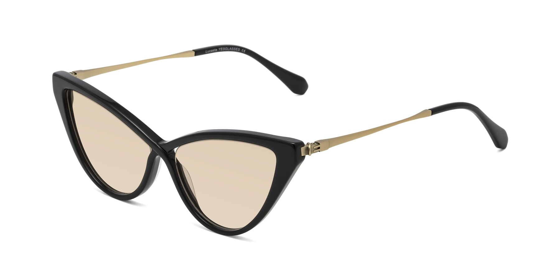 Angle of Lucasta in Black with Light Brown Tinted Lenses