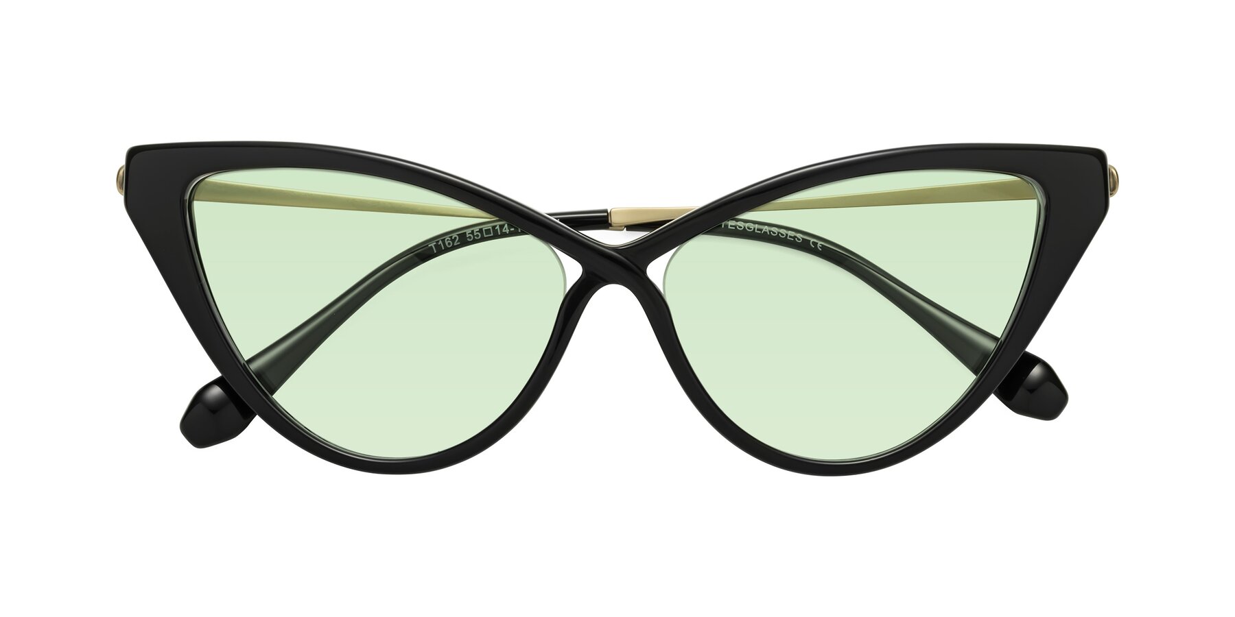 Folded Front of Lucasta in Black with Light Green Tinted Lenses