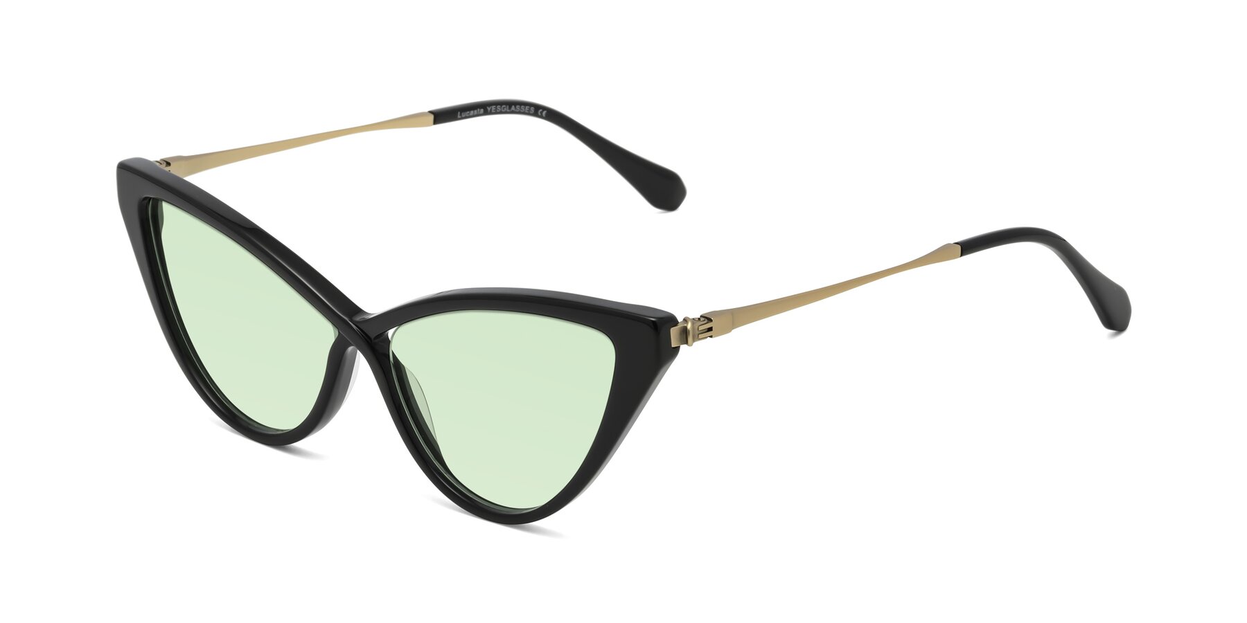 Angle of Lucasta in Black with Light Green Tinted Lenses