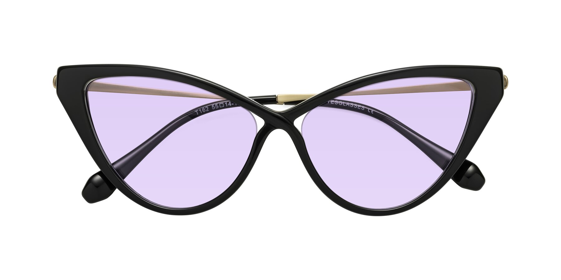 Folded Front of Lucasta in Black with Light Purple Tinted Lenses