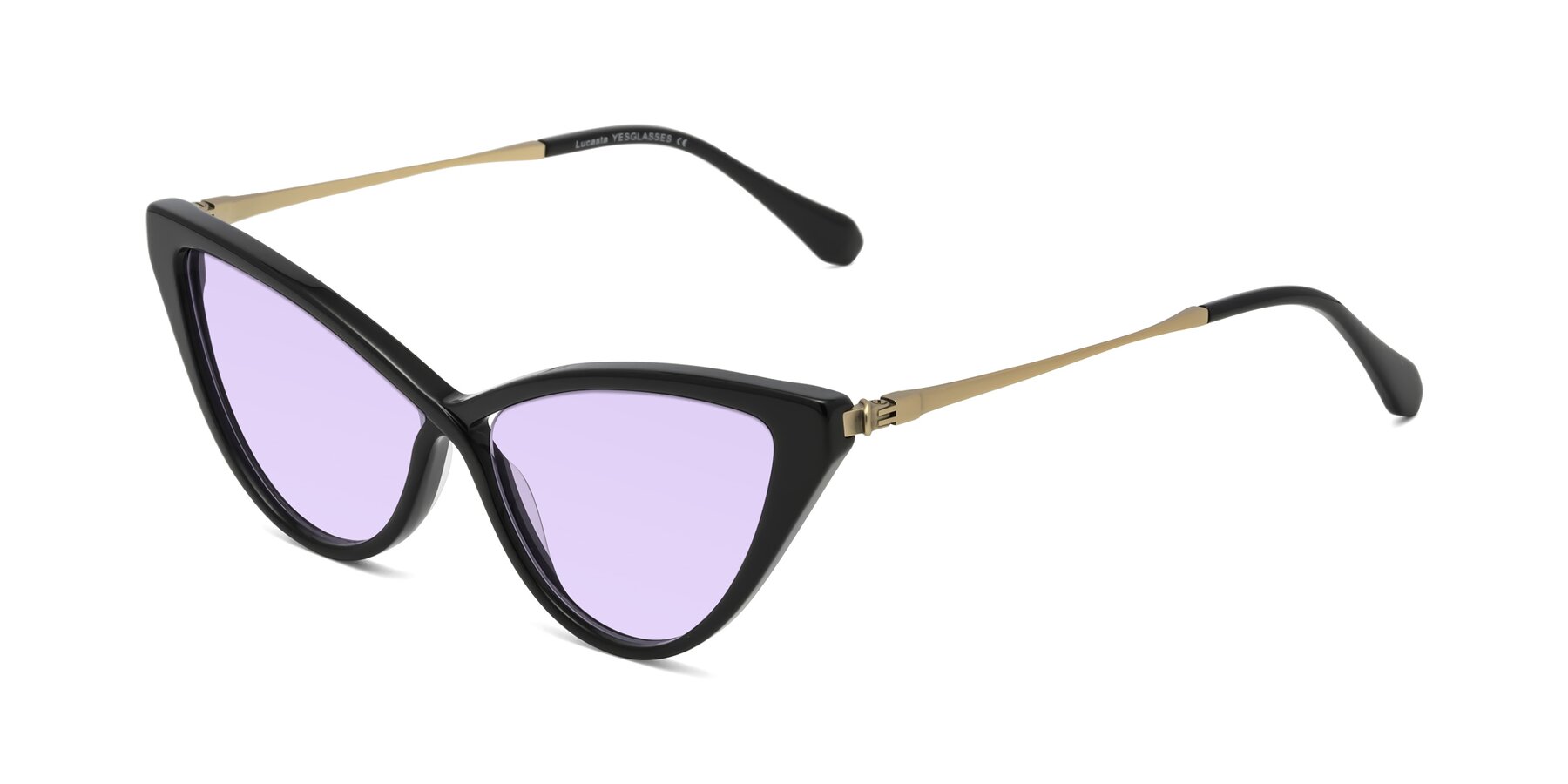 Angle of Lucasta in Black with Light Purple Tinted Lenses
