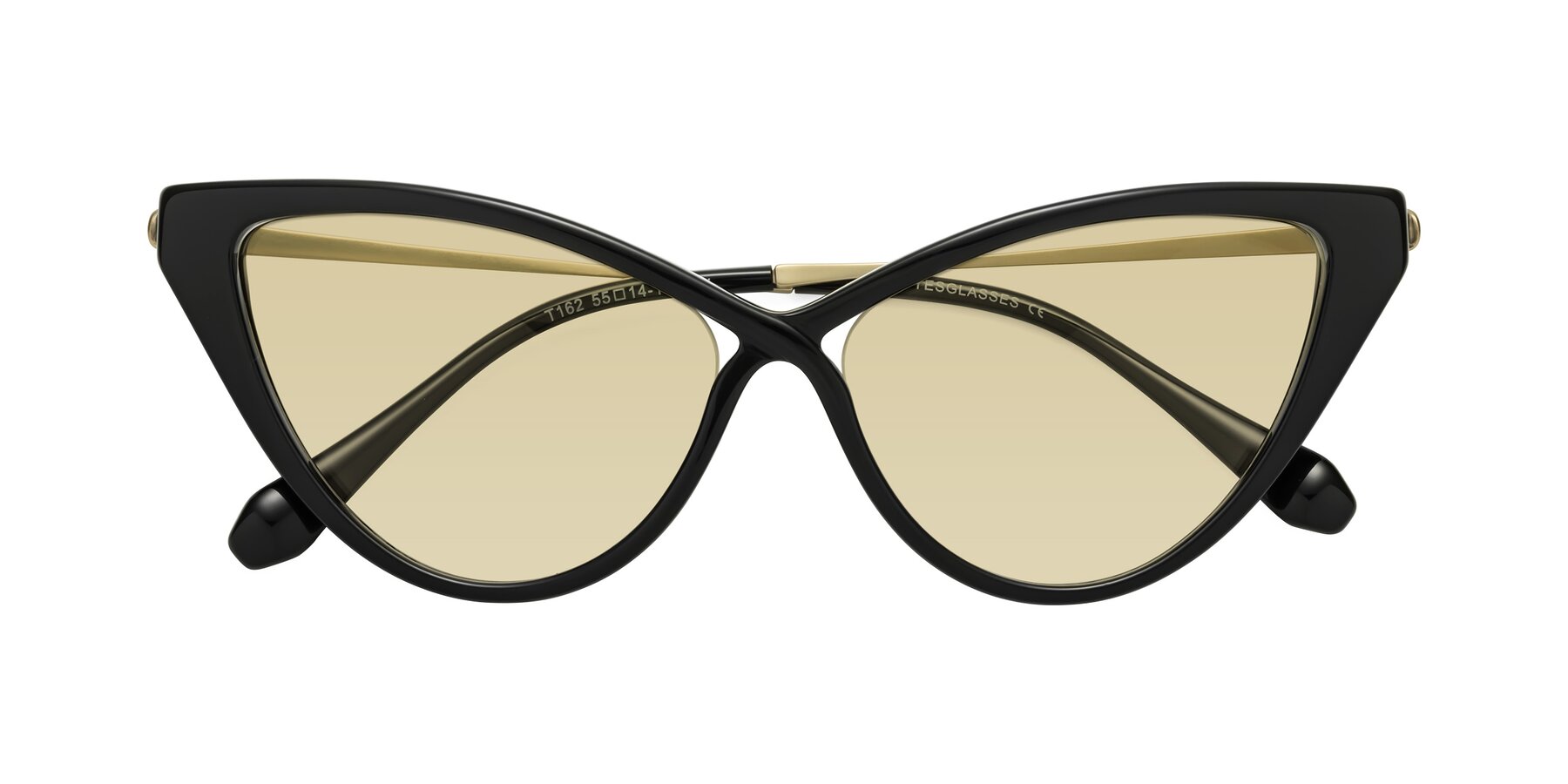 Folded Front of Lucasta in Black with Light Champagne Tinted Lenses