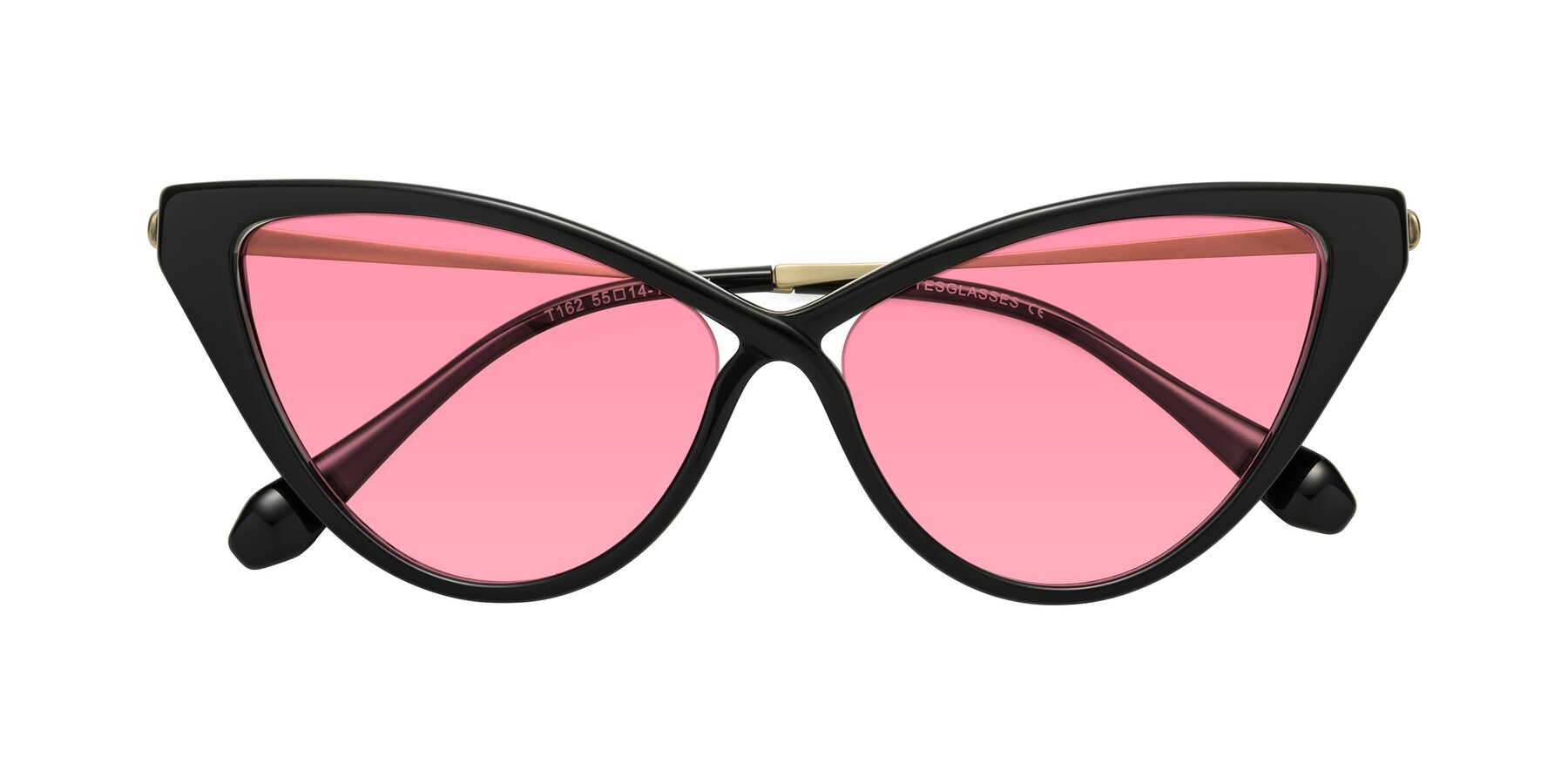Folded Front of Lucasta in Black with Pink Tinted Lenses