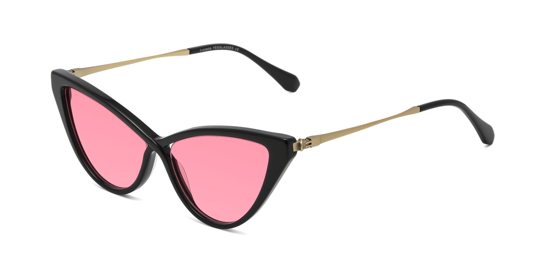 Angle of Lucasta in Black with Pink Tinted Lenses