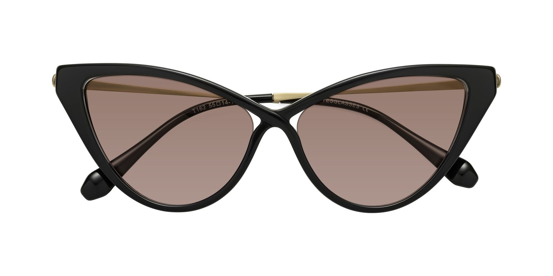 Folded Front of Lucasta in Black with Medium Brown Tinted Lenses