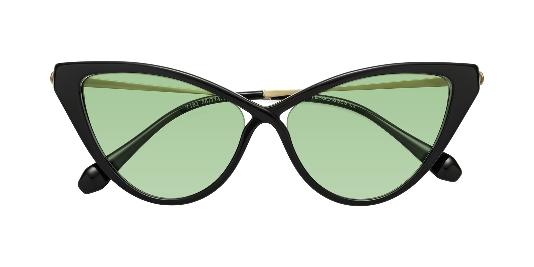 Folded Front of Lucasta in Black with Medium Green Tinted Lenses