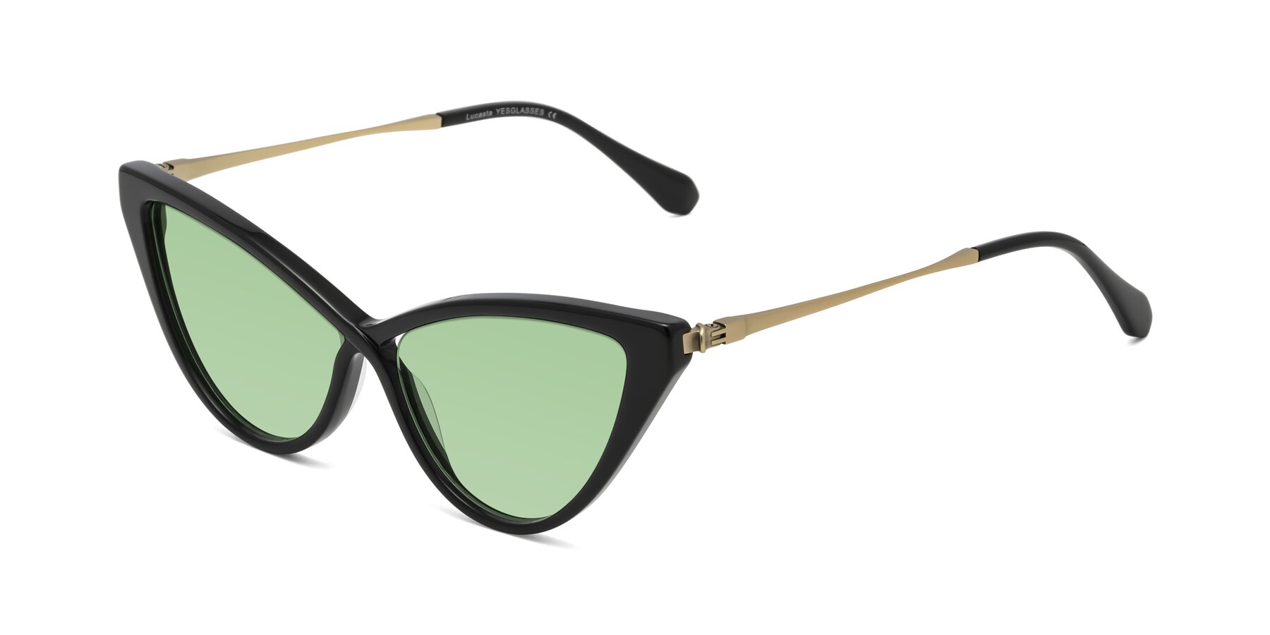 Angle of Lucasta in Black with Medium Green Tinted Lenses