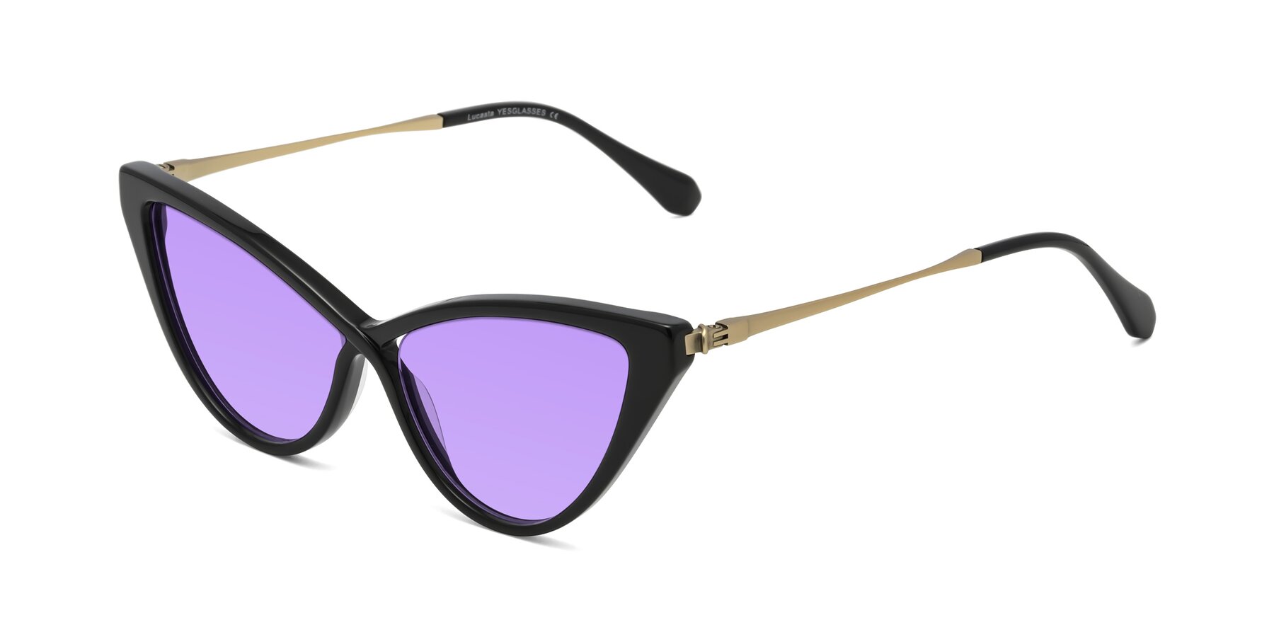 Angle of Lucasta in Black with Medium Purple Tinted Lenses