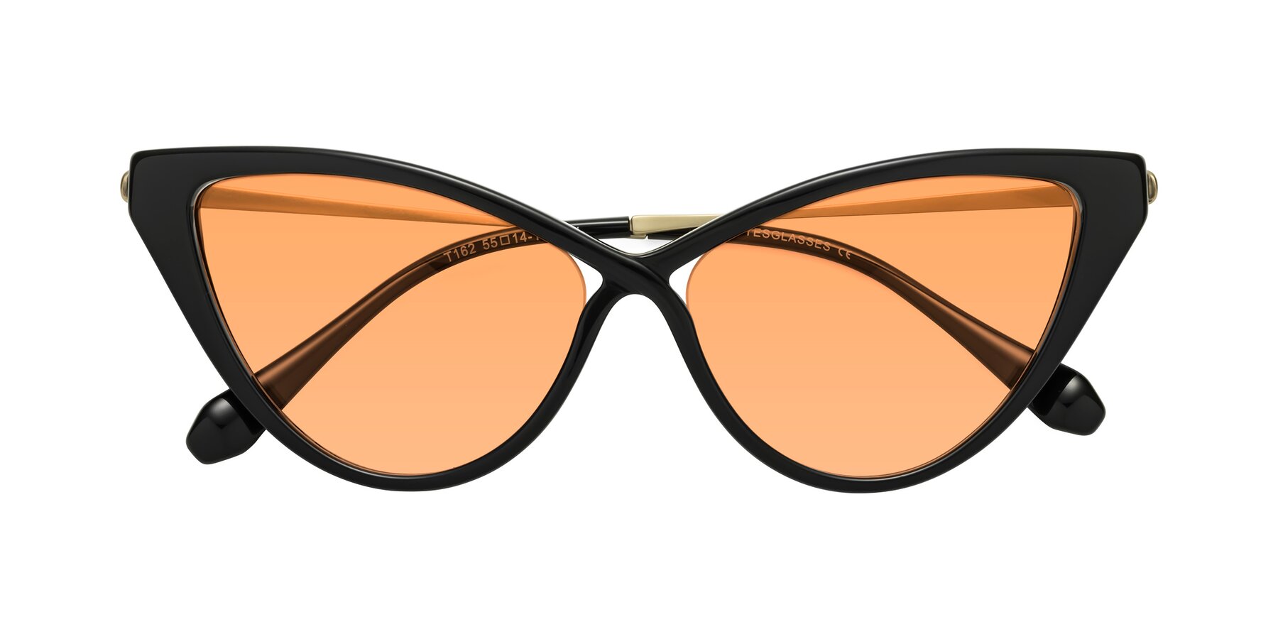 Folded Front of Lucasta in Black with Medium Orange Tinted Lenses