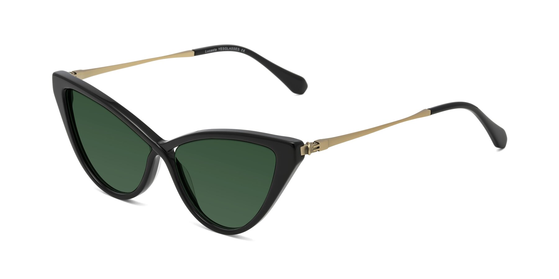 Angle of Lucasta in Black with Green Tinted Lenses