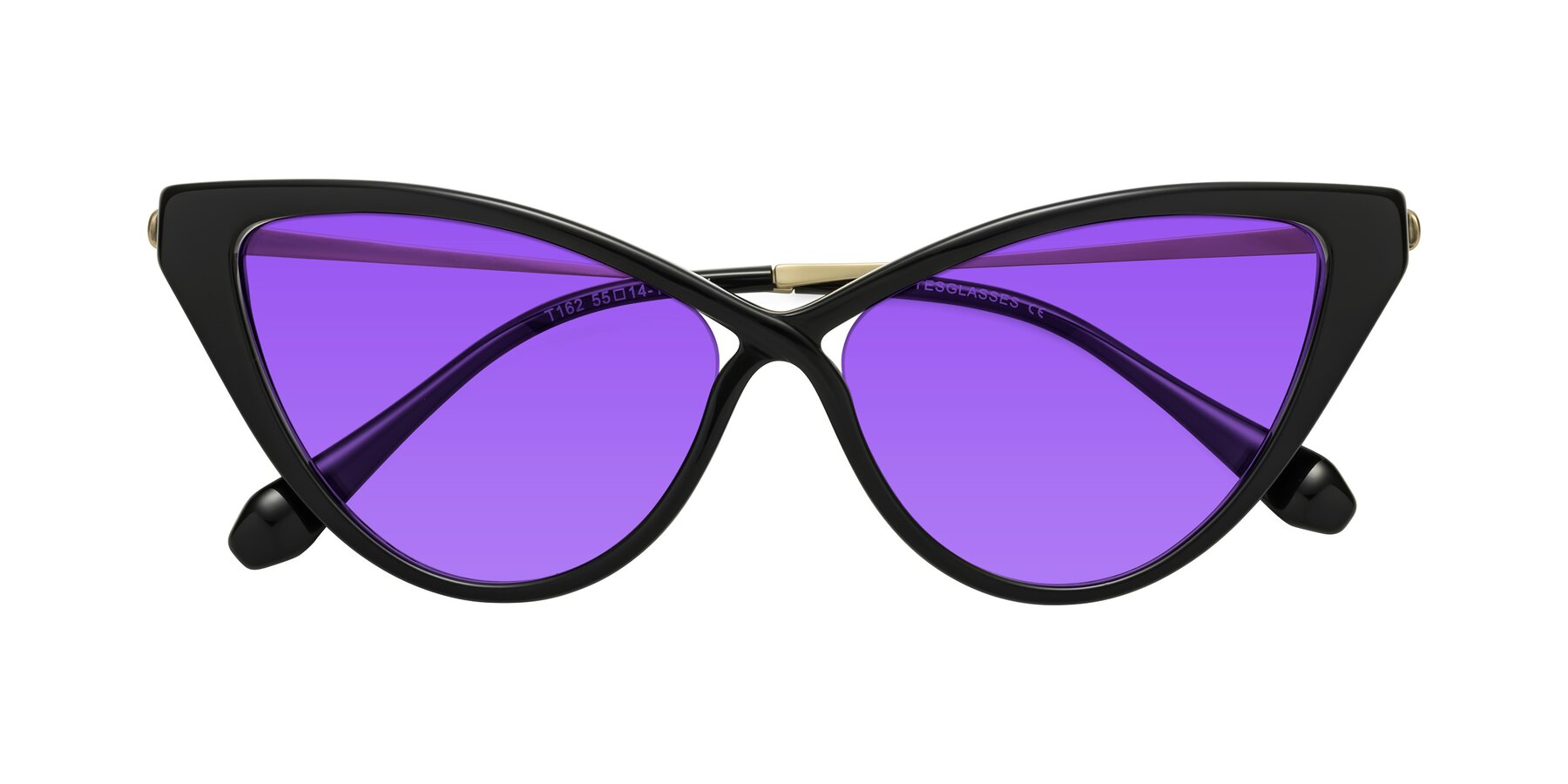 Folded Front of Lucasta in Black with Purple Tinted Lenses