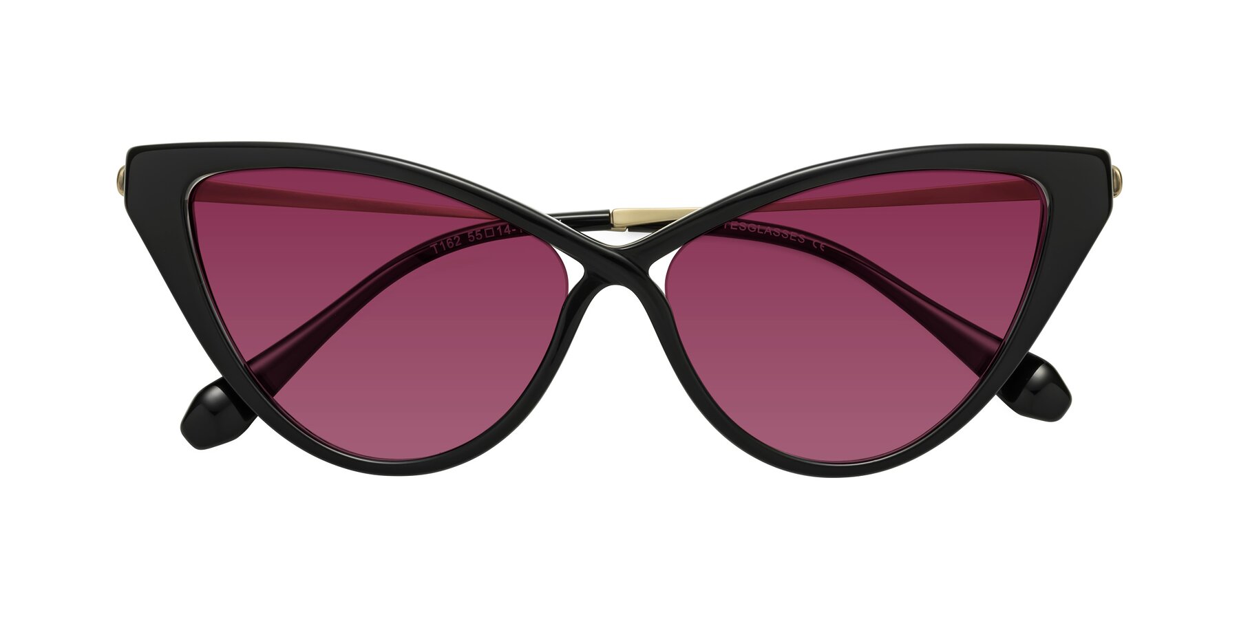 Folded Front of Lucasta in Black with Wine Tinted Lenses