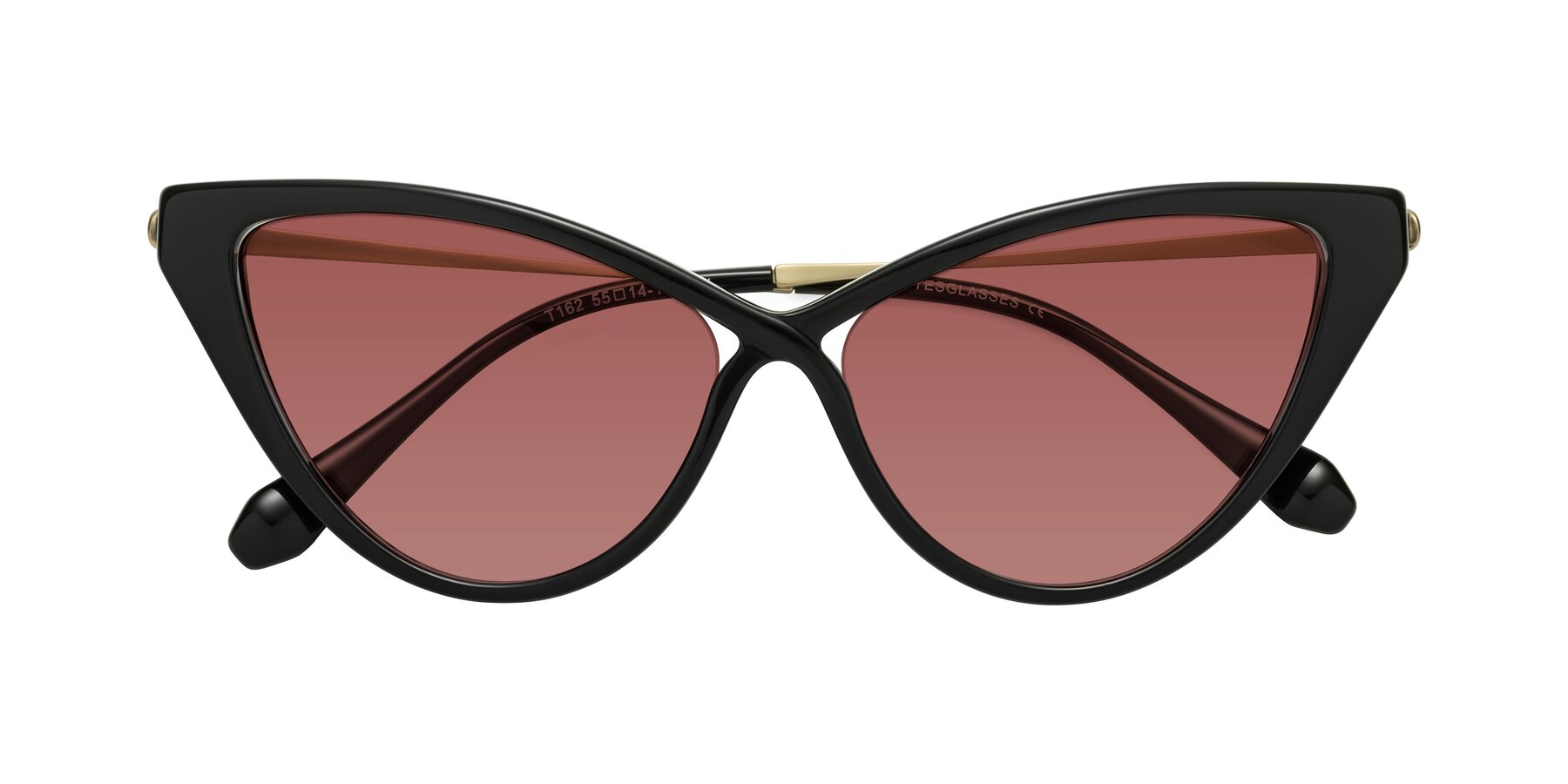 Folded Front of Lucasta in Black with Garnet Tinted Lenses