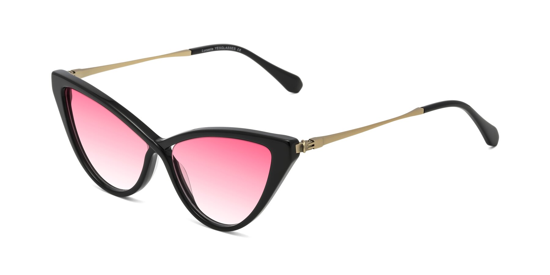 Angle of Lucasta in Black with Pink Gradient Lenses