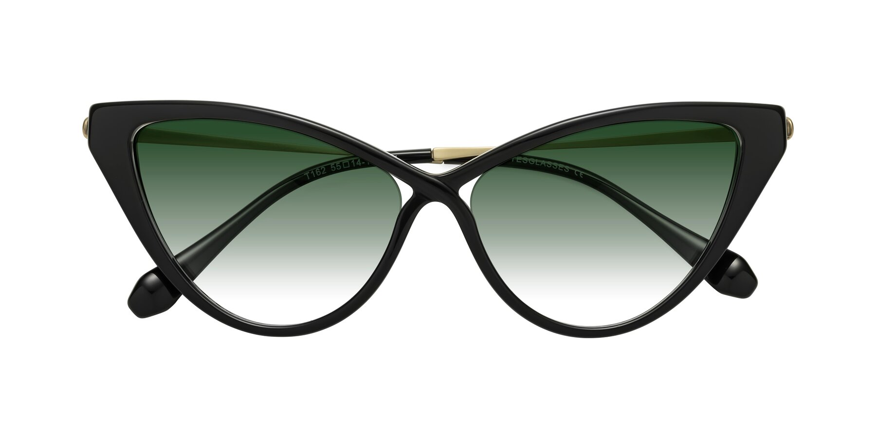 Folded Front of Lucasta in Black with Green Gradient Lenses