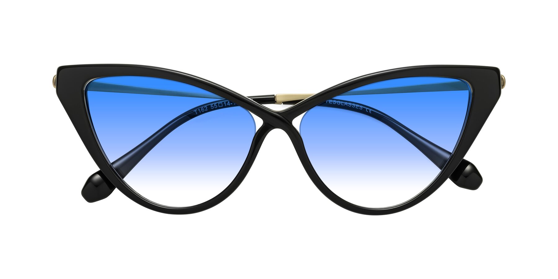 Folded Front of Lucasta in Black with Blue Gradient Lenses