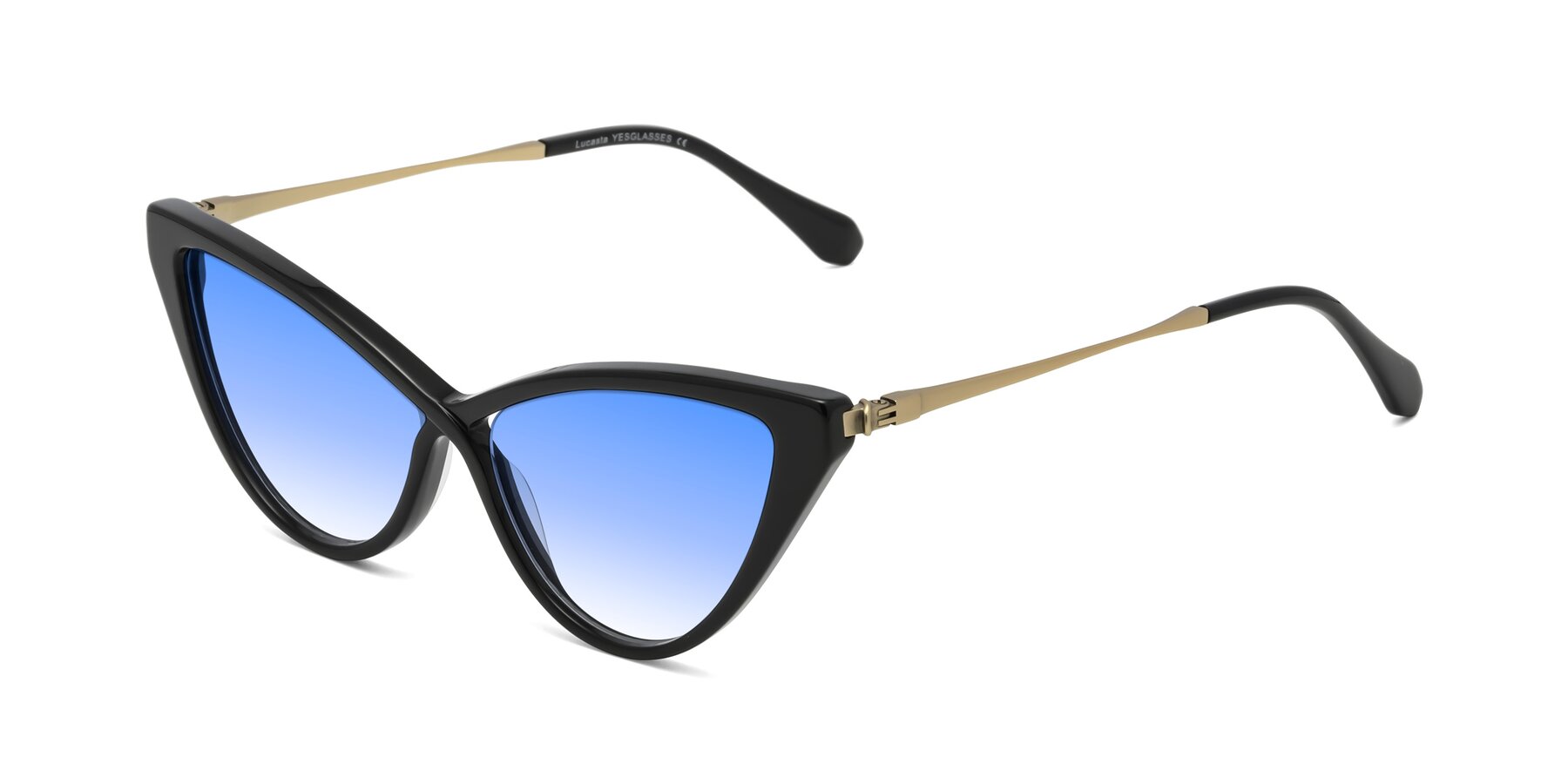 Angle of Lucasta in Black with Blue Gradient Lenses