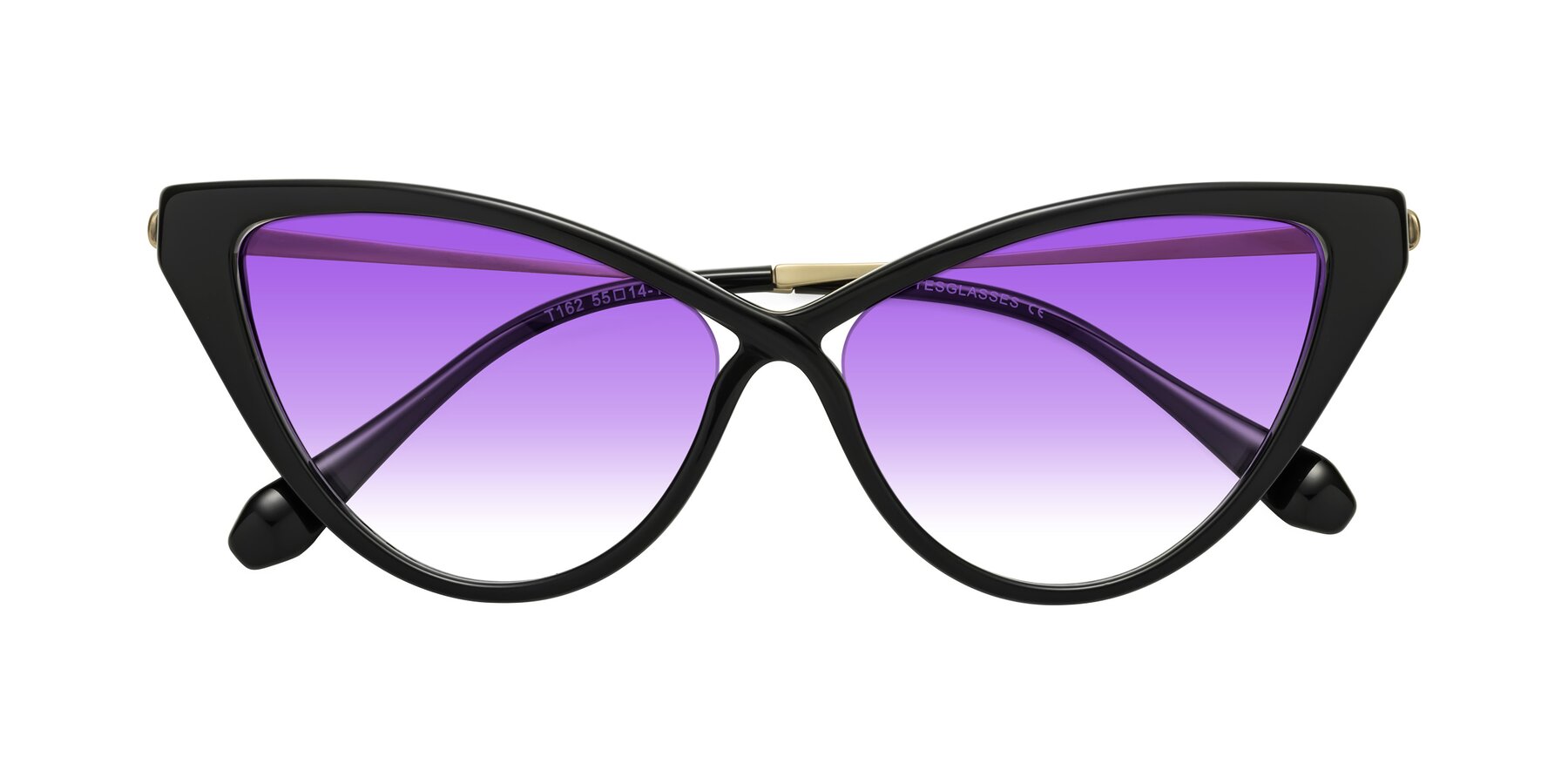 Folded Front of Lucasta in Black with Purple Gradient Lenses