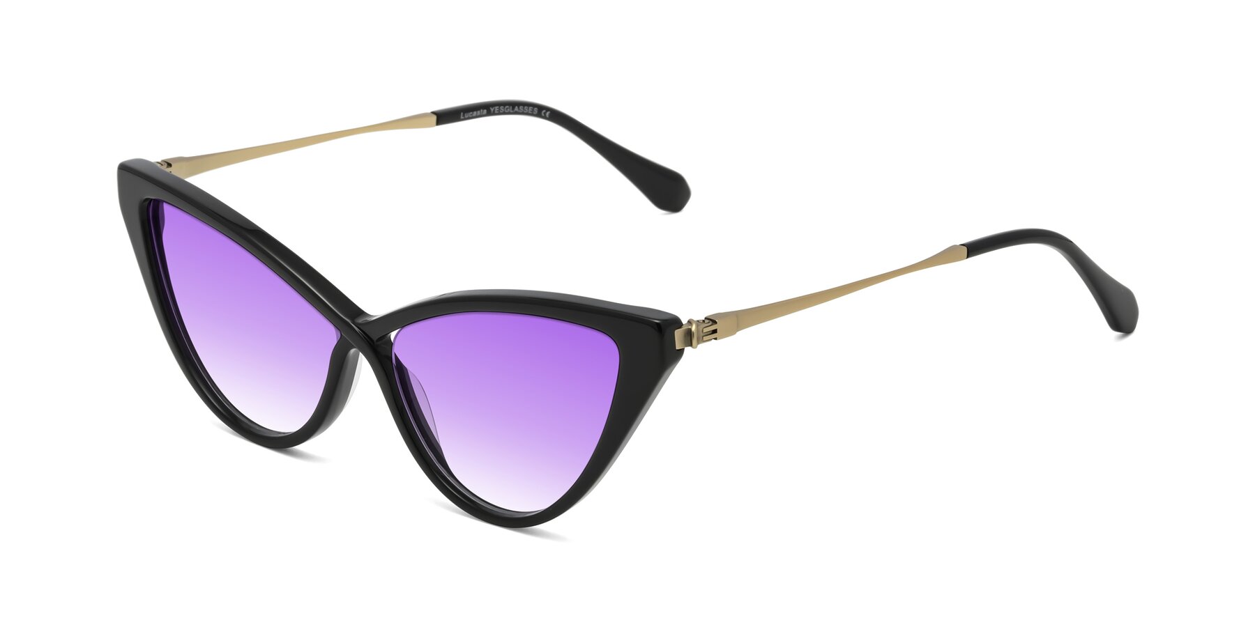 Angle of Lucasta in Black with Purple Gradient Lenses
