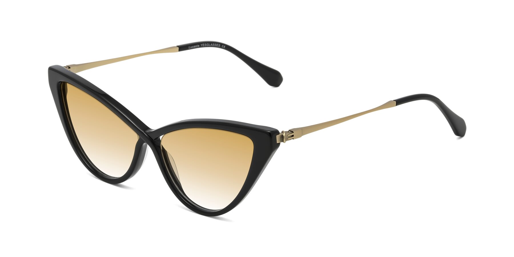 Angle of Lucasta in Black with Champagne Gradient Lenses