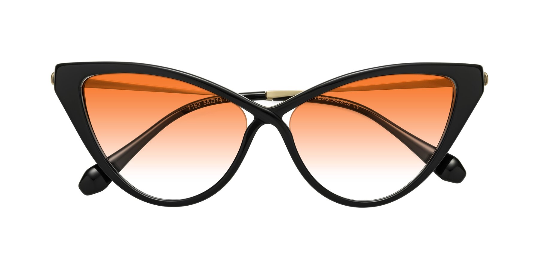 Folded Front of Lucasta in Black with Orange Gradient Lenses