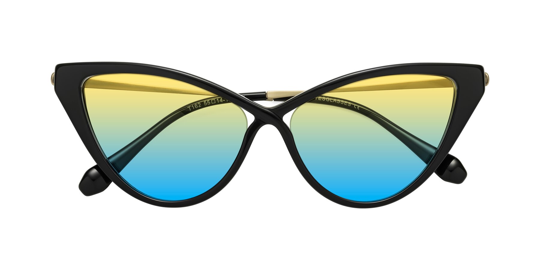 Folded Front of Lucasta in Black with Yellow / Blue Gradient Lenses