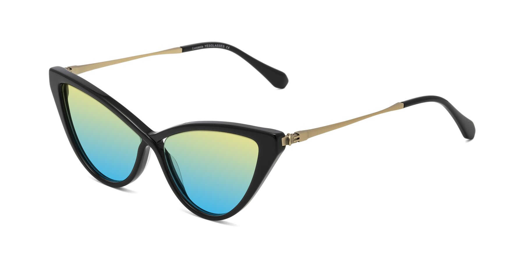 Angle of Lucasta in Black with Yellow / Blue Gradient Lenses